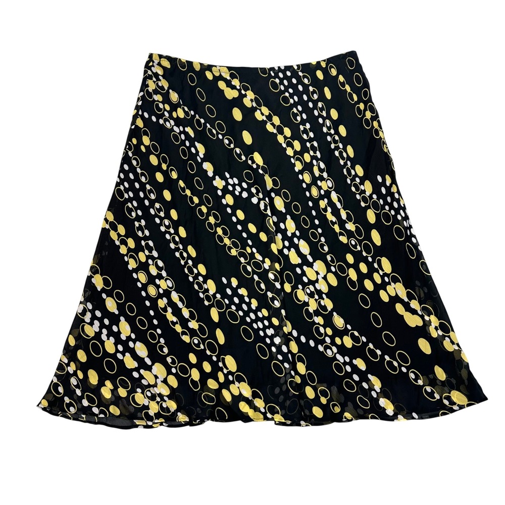 RN 99093 Womens 18W Black Yellow Geometric Circle Print A-Line Midi Skirt Plus